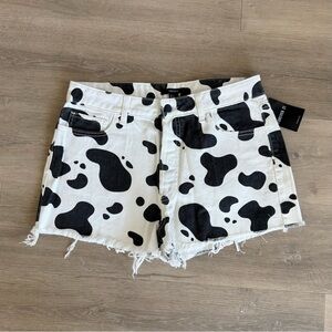 Forever 21 Black and White Jean Shorts with Cow Print